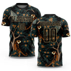 Custom Black Old Gold Tiger And Peacock Sublimation Soccer Uniform Jersey