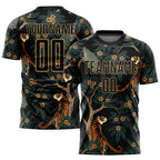 Custom Black Old Gold Tiger And Peacock Sublimation Soccer Uniform Jersey photo 1