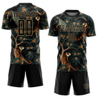 Custom Black Old Gold Tiger And Peacock Sublimation Soccer Uniform Jersey photo 2