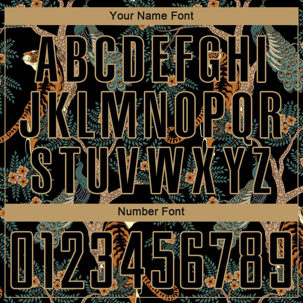 Custom Black Old Gold Tiger And Peacock Sublimation Soccer Uniform Jersey photo 4
