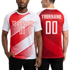 Custom Red White Sublimation Soccer Uniform Jersey worn front and back