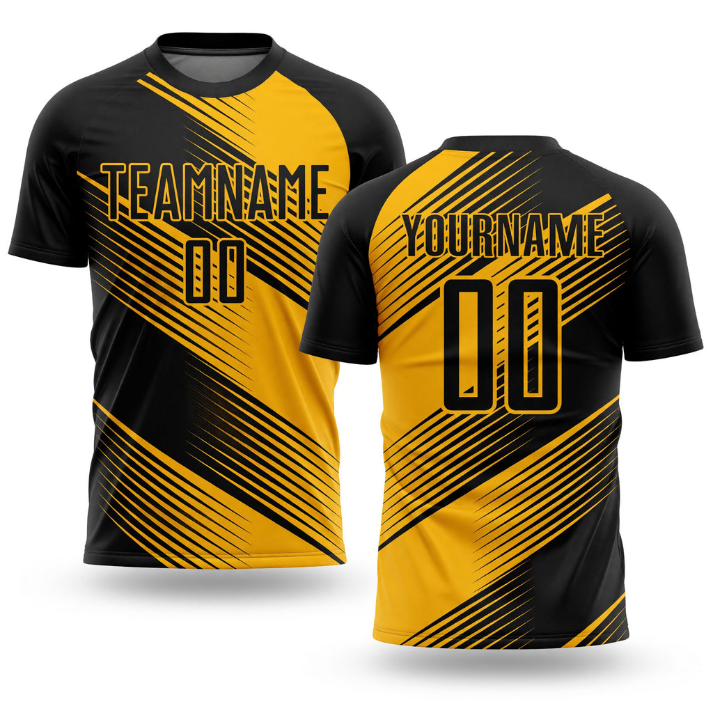 Custom Gold Black Sublimation Soccer Uniform Jersey