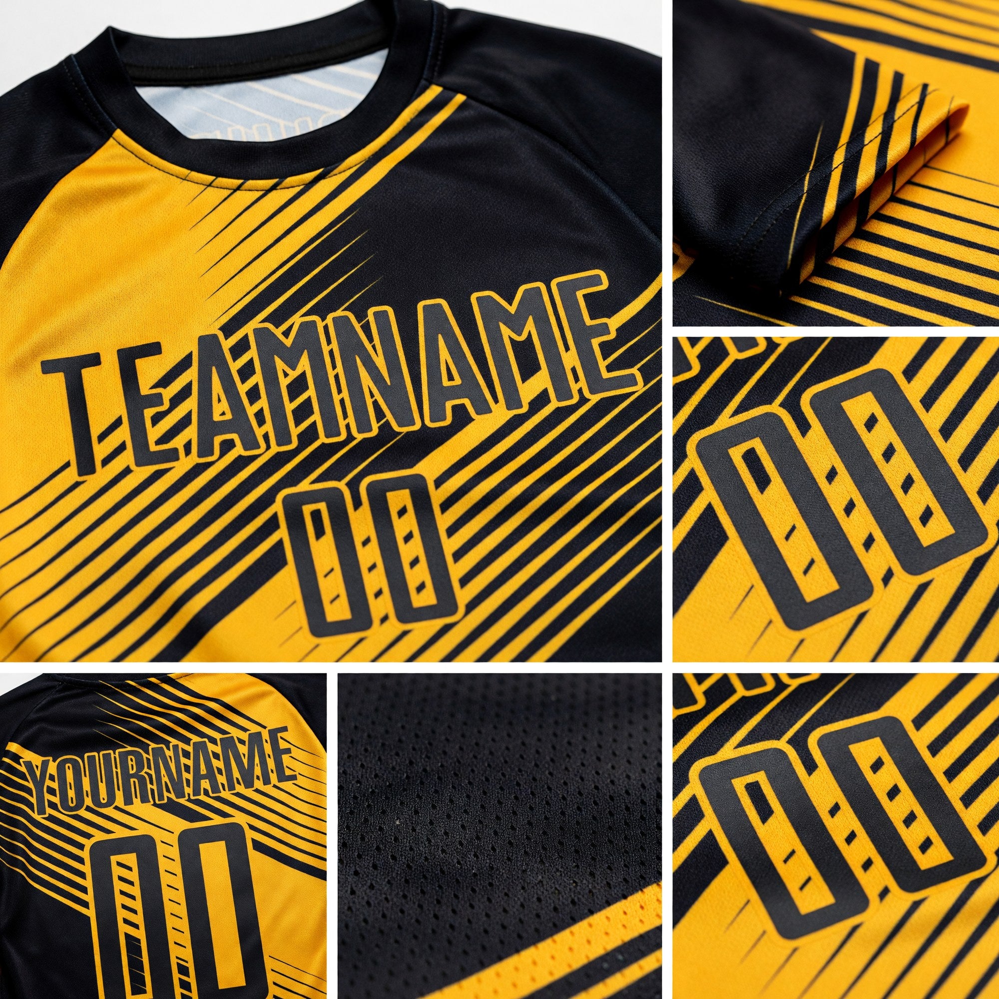 Custom Gold Black Sublimation Soccer Uniform Jersey detail