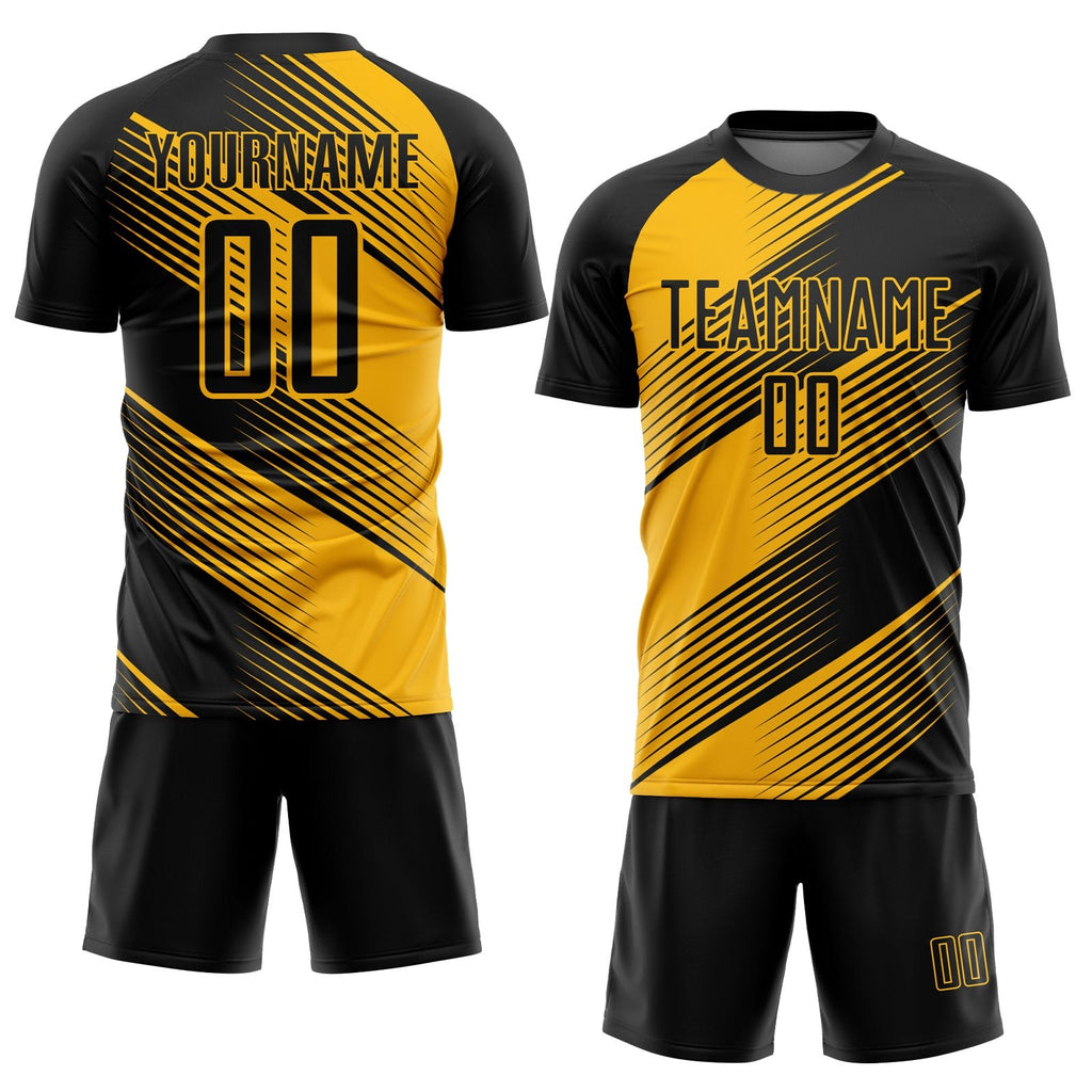 Custom Gold Black Sublimation Soccer Uniform Jersey photo 2