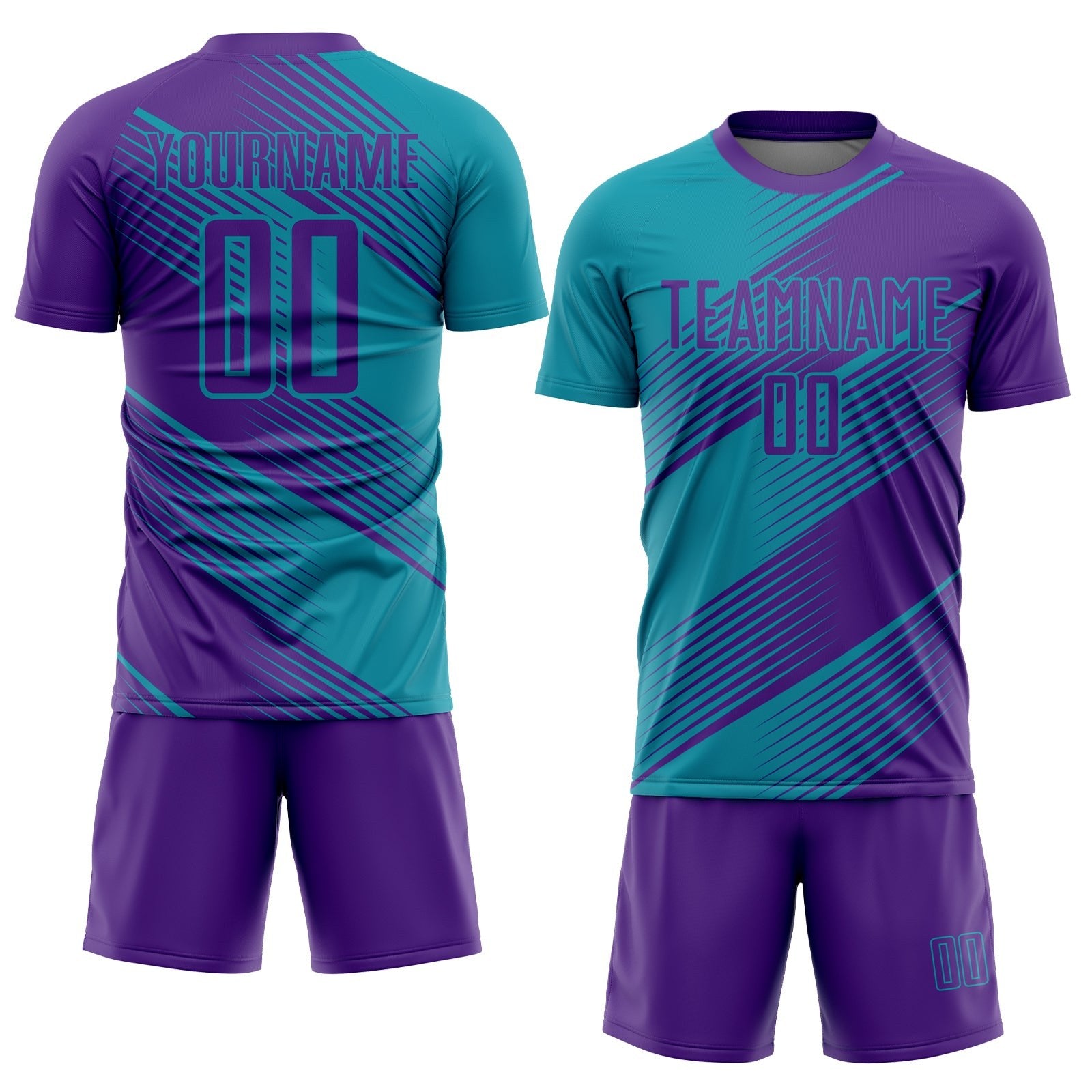 Custom Teal Purple Sublimation Soccer Uniform Jersey photo 2