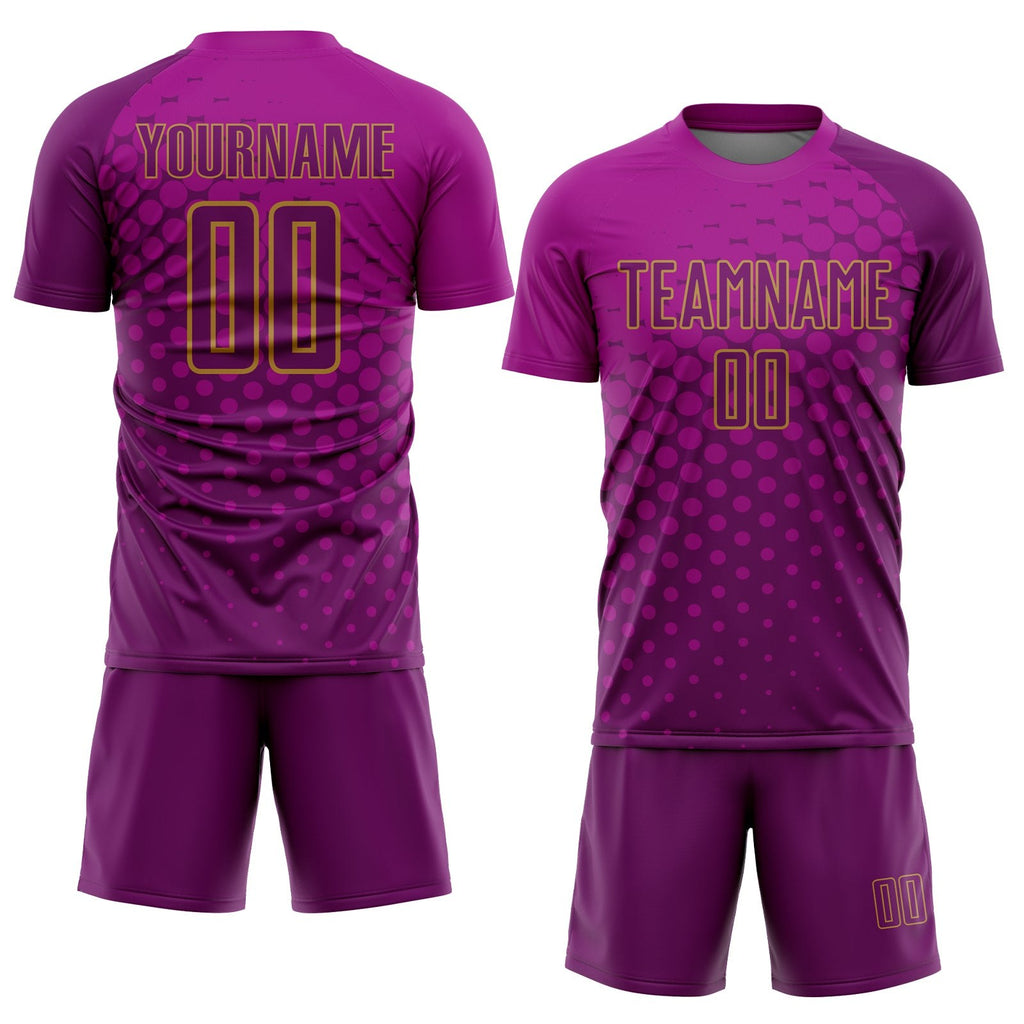 Custom Deep Pink Purple-Old Gold Sublimation Soccer Uniform Jersey photo 2
