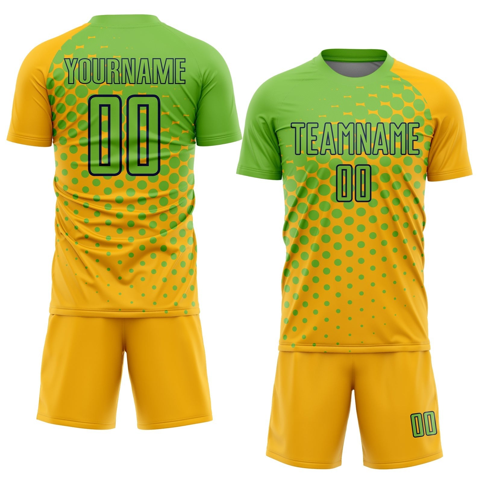 Custom Gold Neon Green-Navy Sublimation Soccer Uniform Jersey photo 2