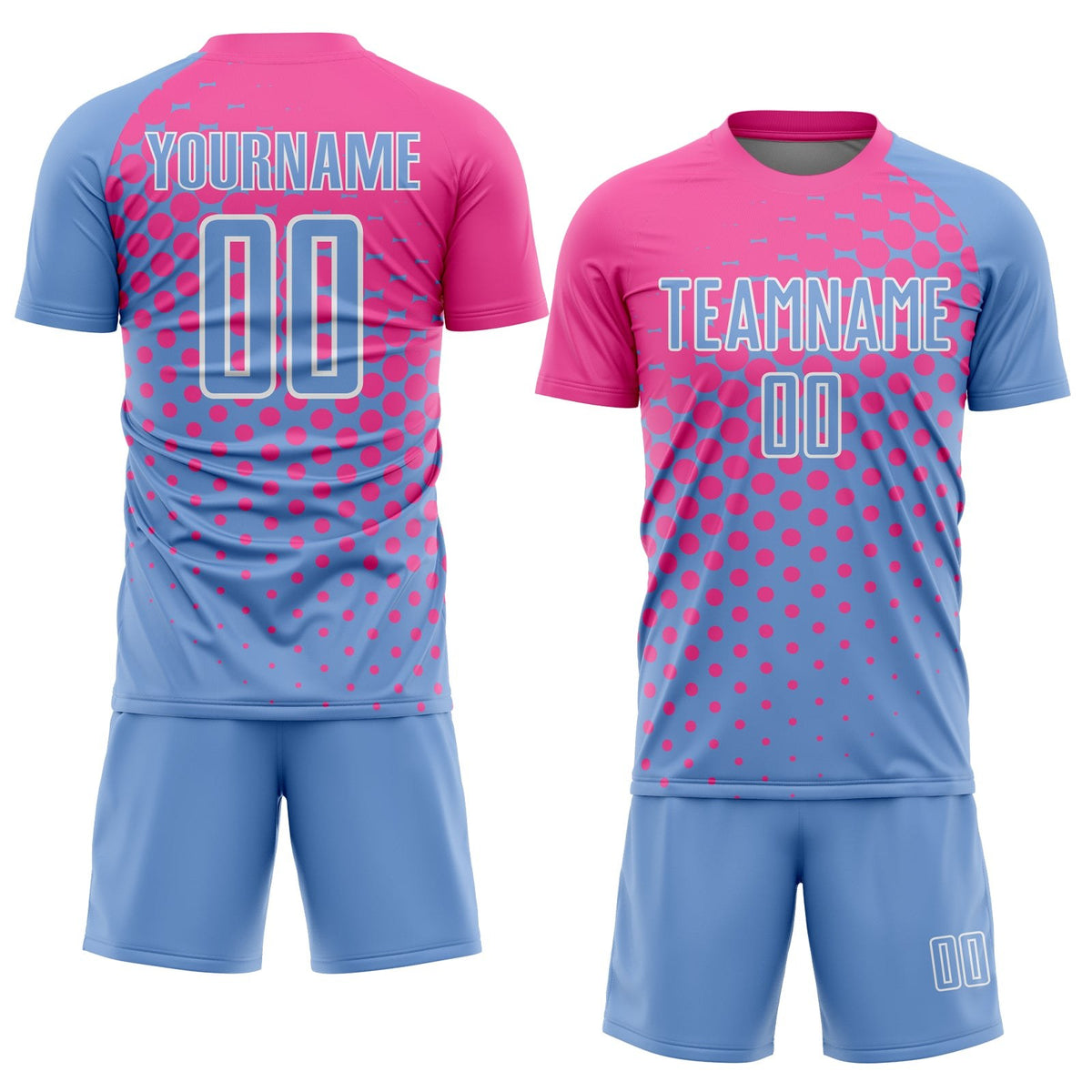 Custom Light Blue Pink-White Sublimation Soccer Uniform Jersey photo 2