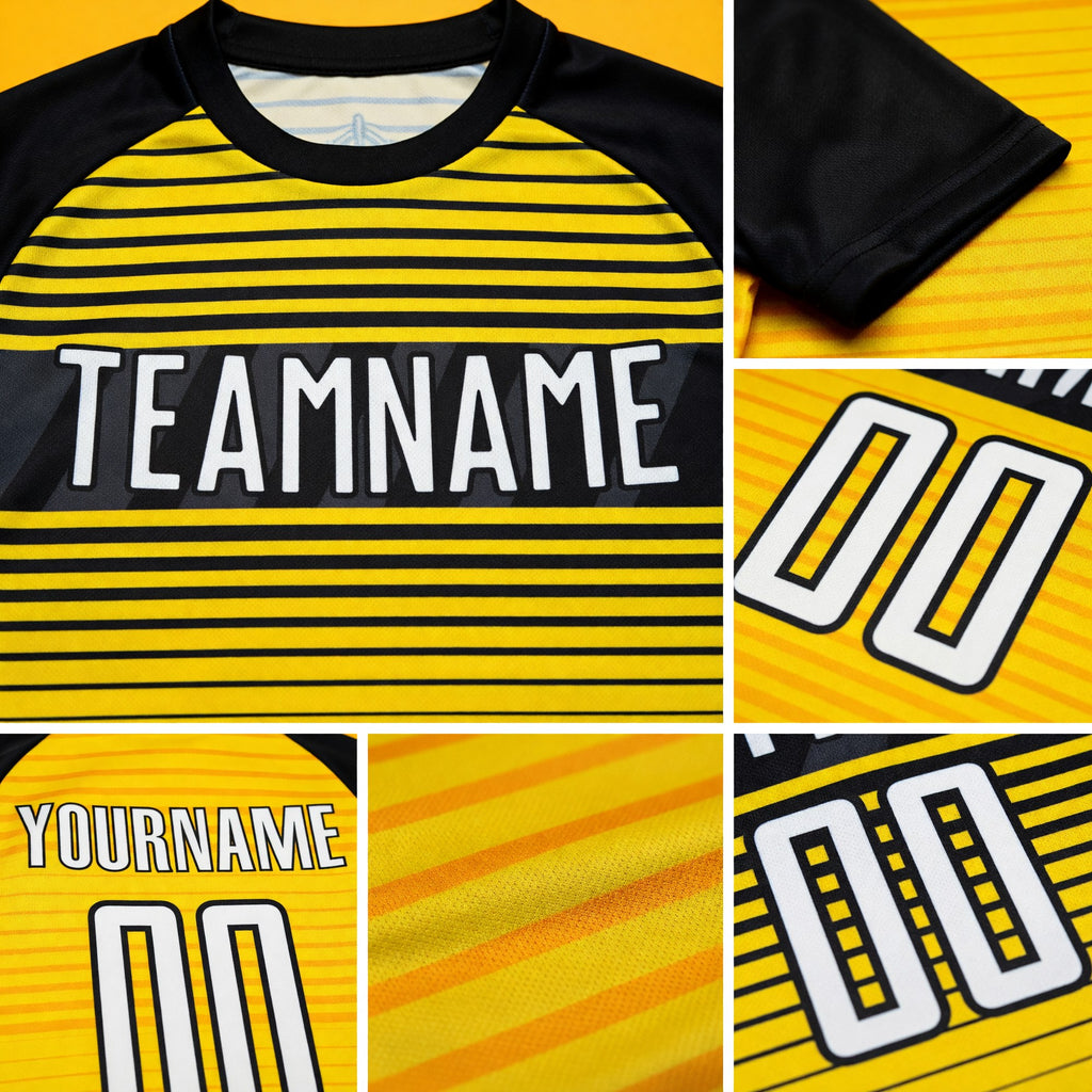 Custom Yellow White-Black Sublimation Soccer Uniform Jersey detail