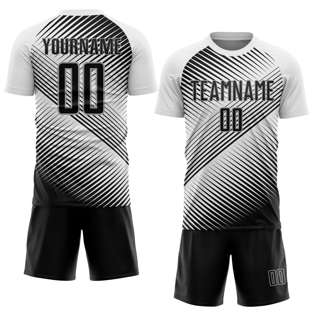 Custom White Black-Gray Sublimation Soccer Uniform Jersey photo 2