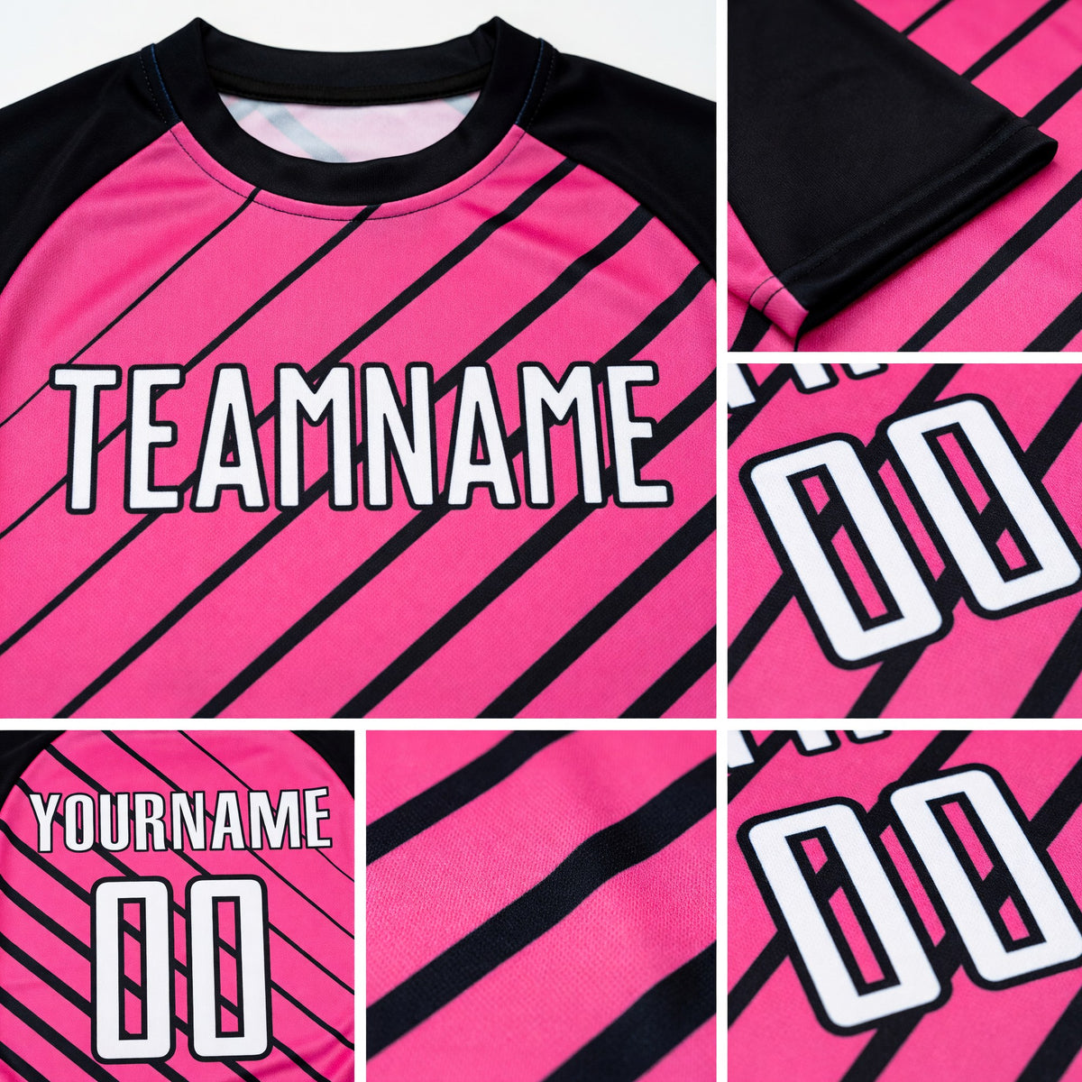 Custom Pink White-Black Sublimation Soccer Uniform Jersey detail