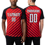 Custom Red White-Black Sublimation Soccer Uniform Jersey worn front and back