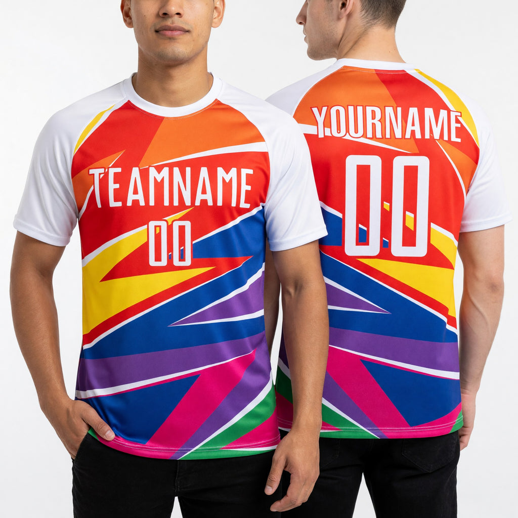 Custom Figure White-Red Sublimation Soccer Uniform Jersey worn front and back