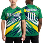 Custom Green White Yellow-Navy Sublimation Soccer Uniform Jersey worn front and back