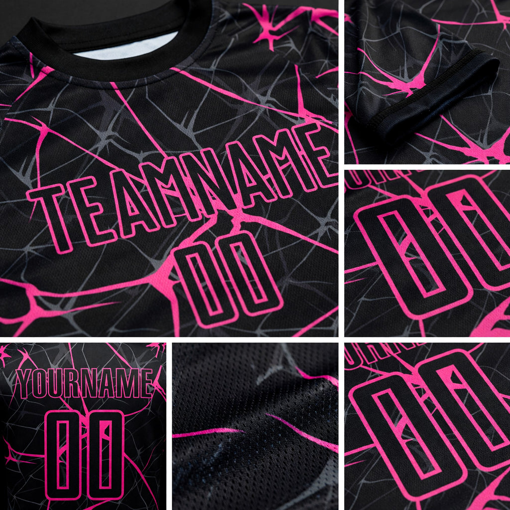 Custom Black Pink Sublimation Soccer Uniform Jersey detail