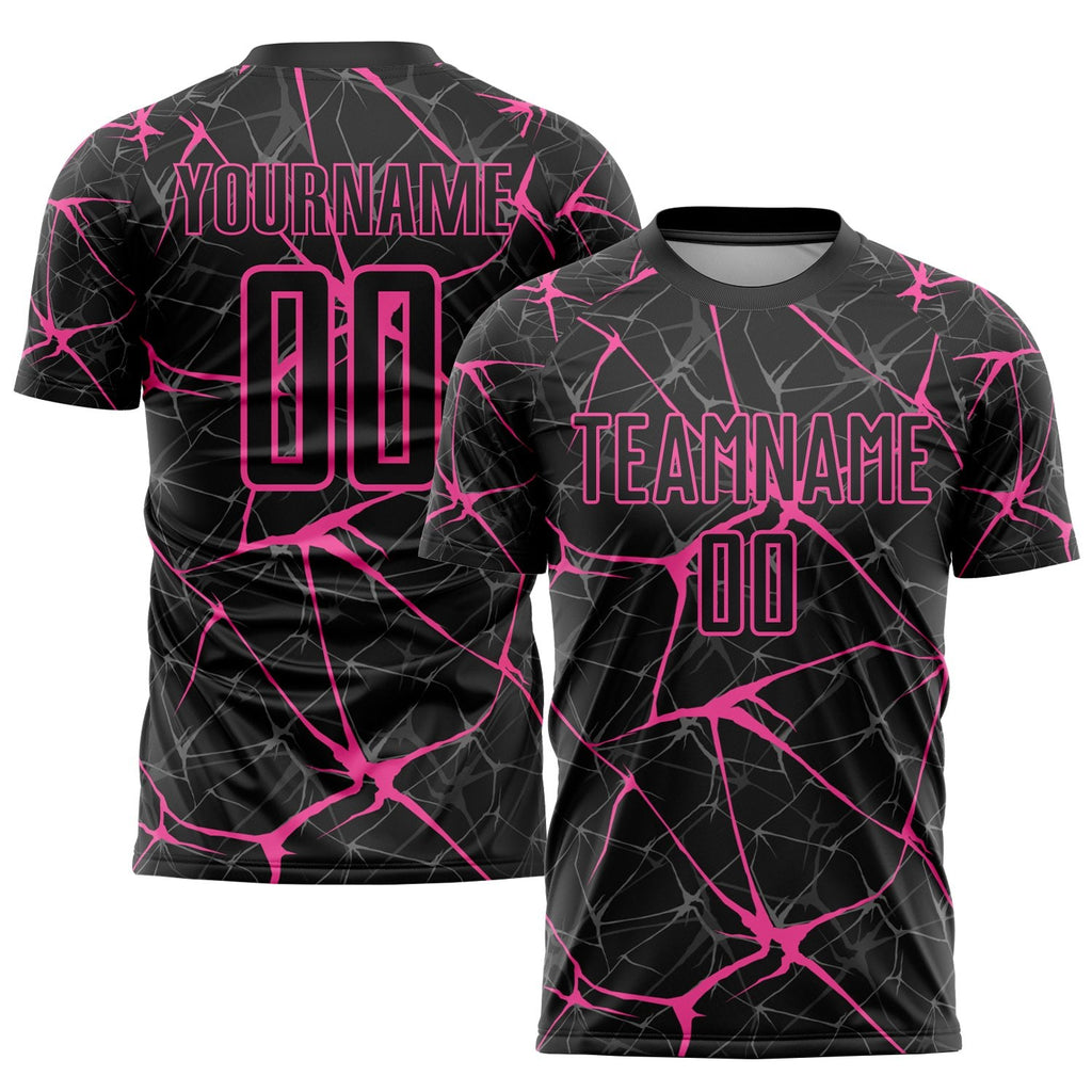 Custom Black Pink Sublimation Soccer Uniform Jersey photo 1