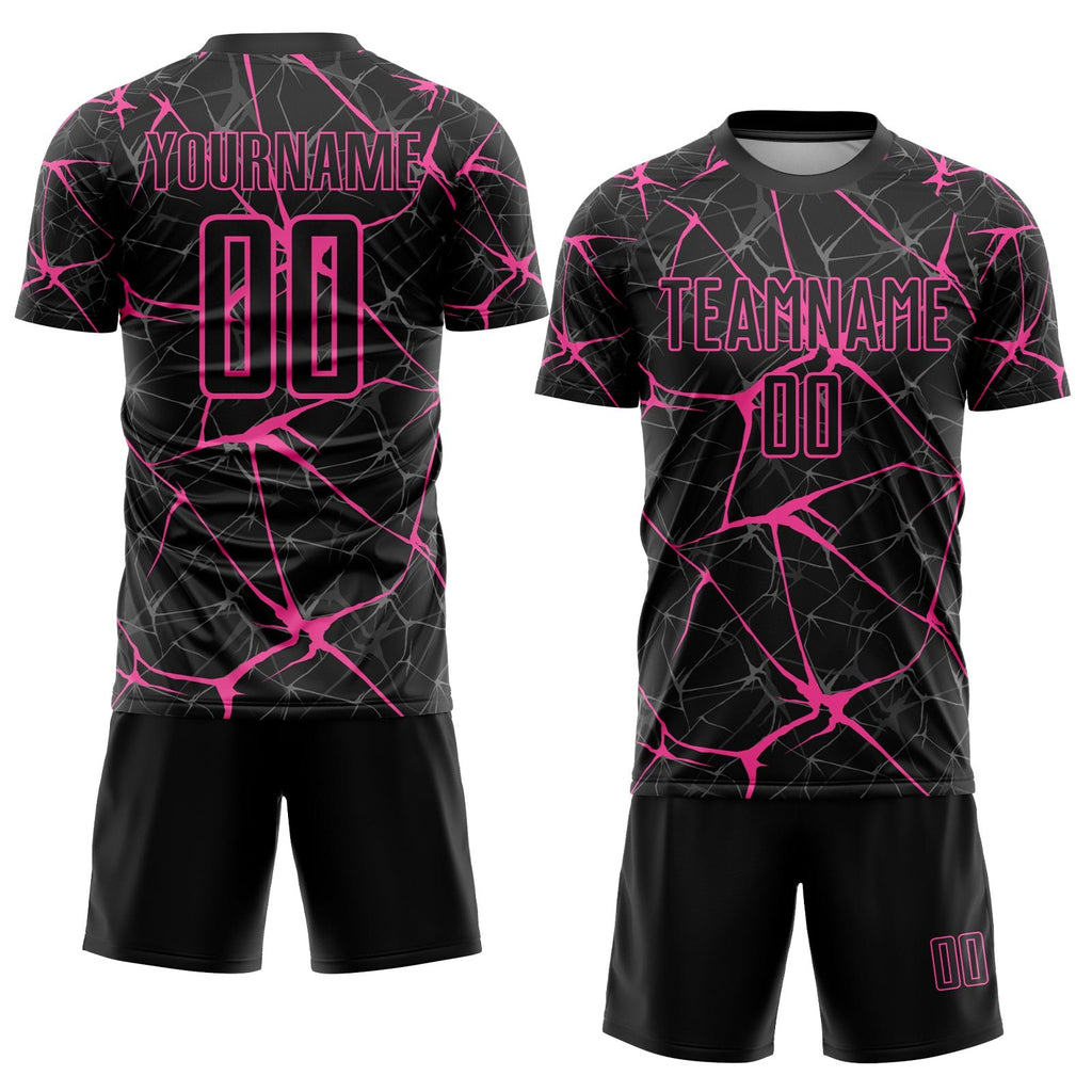 Custom Black Pink Sublimation Soccer Uniform Jersey photo 2