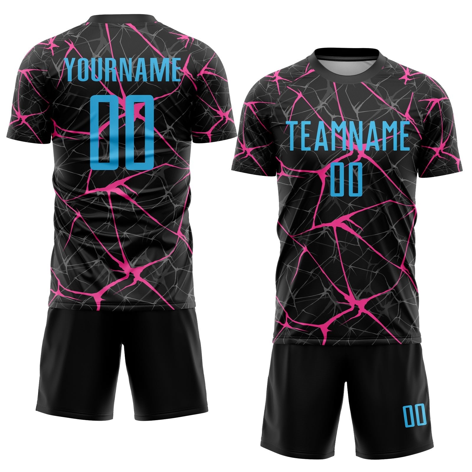 Custom Black Sky Blue-Pink Sublimation Soccer Uniform Jersey photo 2