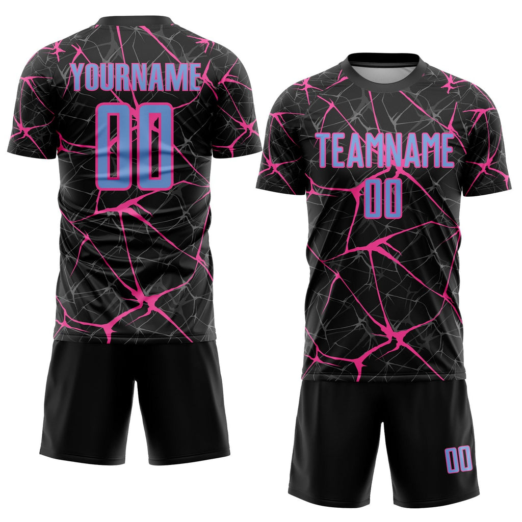 Custom Black Light Blue-Pink Sublimation Soccer Uniform Jersey photo 2