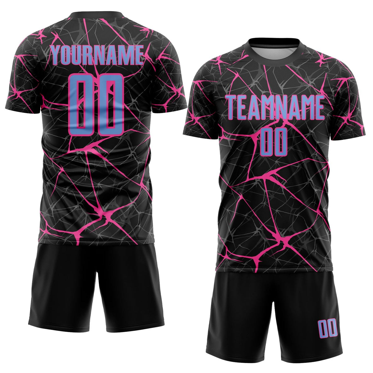 Custom Black Light Blue-Pink Sublimation Soccer Uniform Jersey photo 2