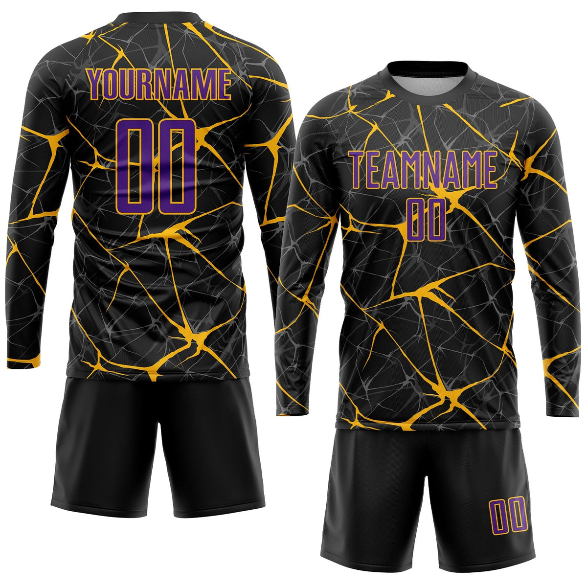 Custom Black Purple-Gold Sublimation Soccer Uniform Jersey photo 4