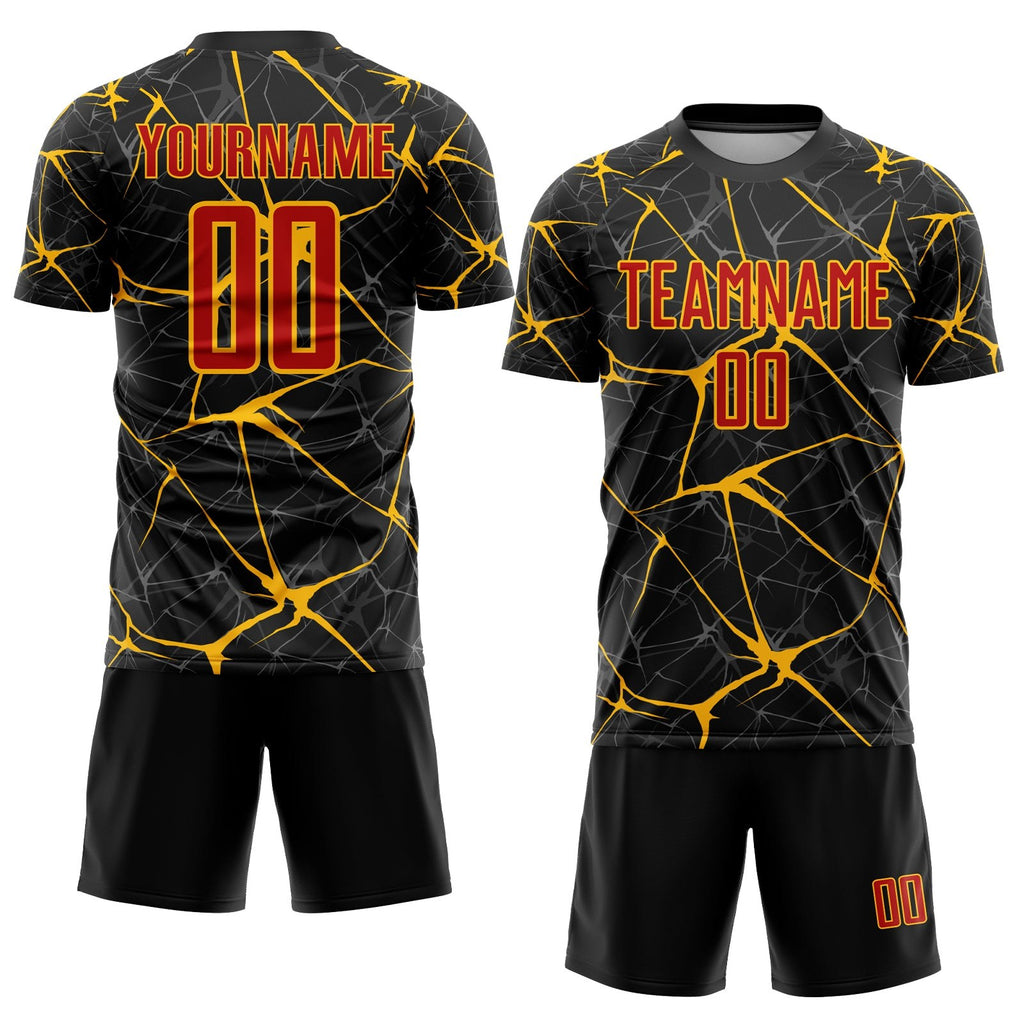 Custom Black Red-Gold Sublimation Soccer Uniform Jersey photo 2