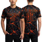 Custom Black Orange Sublimation Soccer Uniform Jersey worn front and back