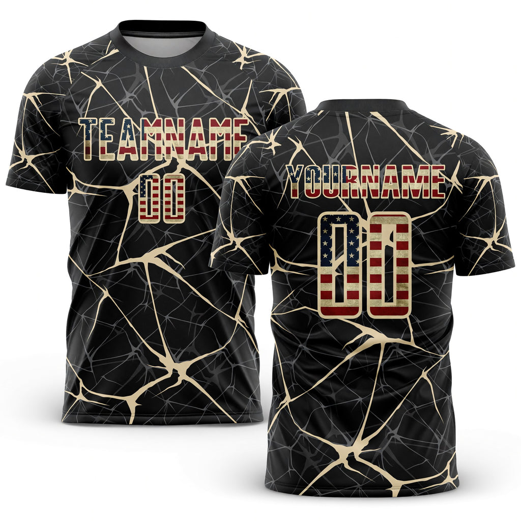 Custom Black Vintage USA Flag-City Cream Sublimation Soccer Uniform Jersey