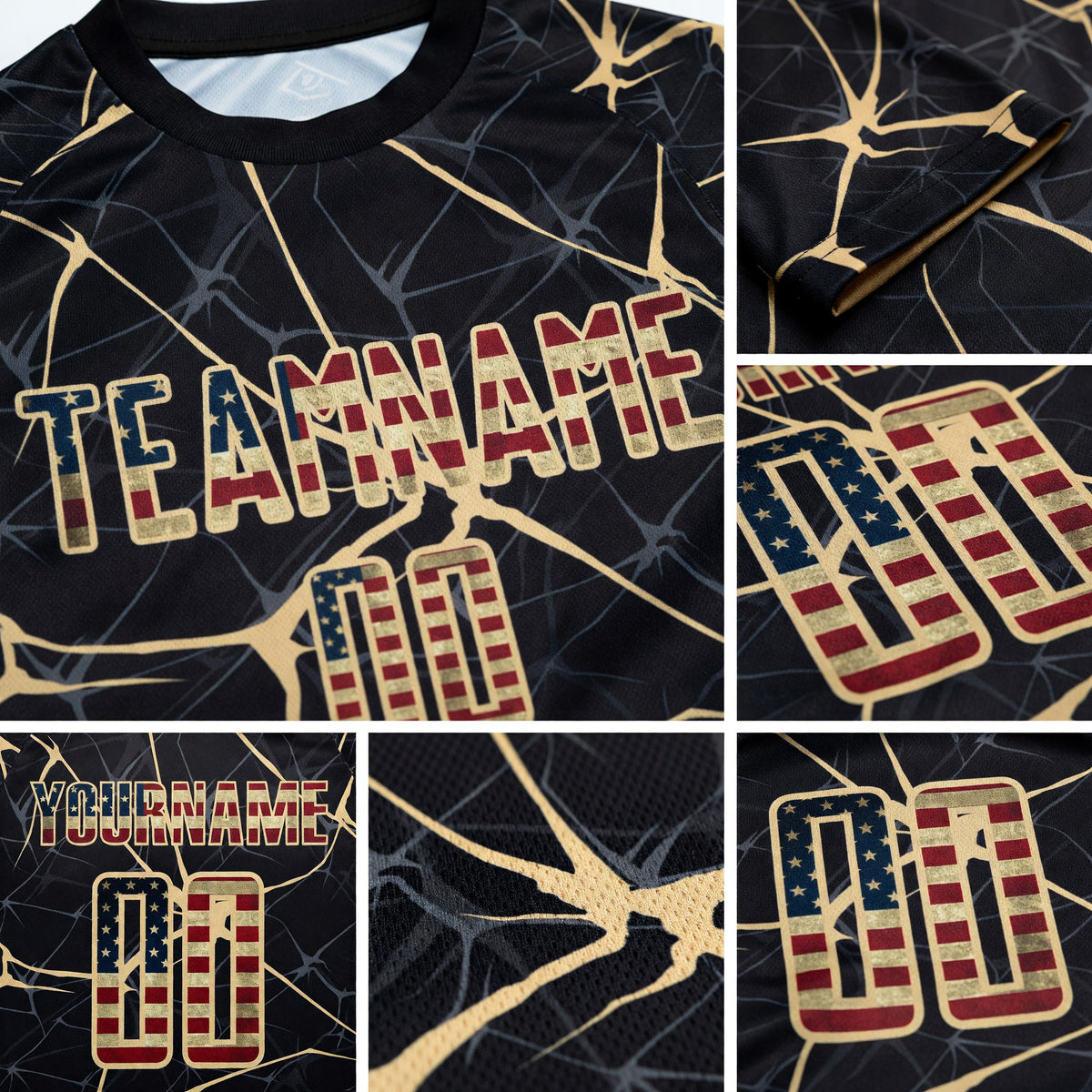 Custom Black Vintage USA Flag-City Cream Sublimation Soccer Uniform Jersey detail