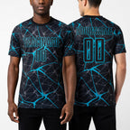 Custom Black Teal Sublimation Soccer Uniform Jersey worn front and back