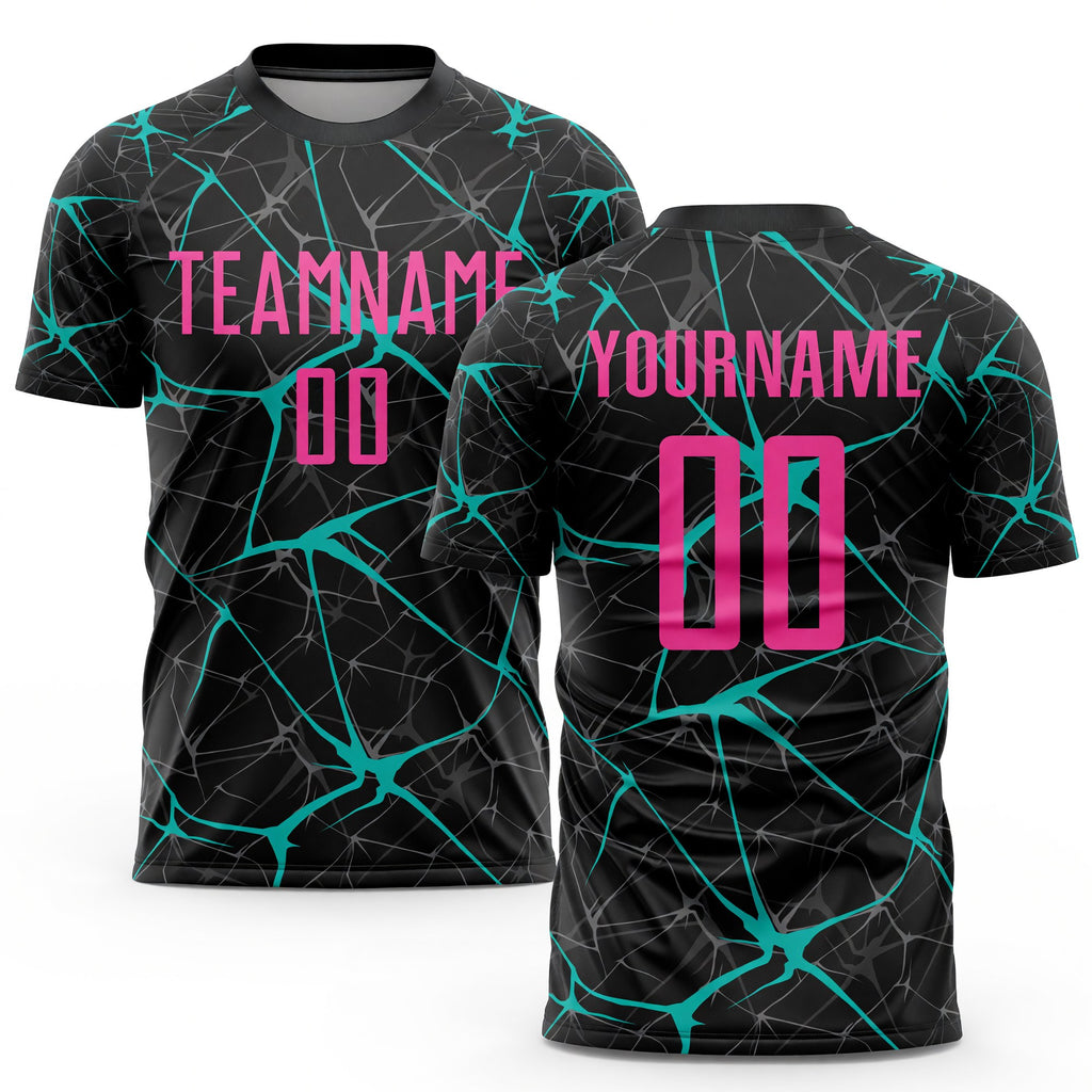 Custom Black Pink-Aqua Sublimation Soccer Uniform Jersey