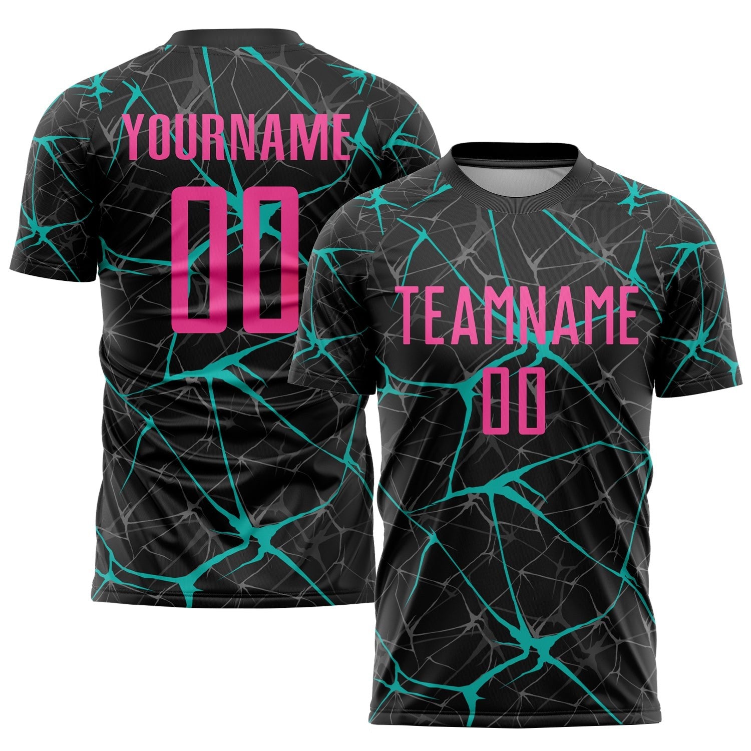Custom Black Pink-Aqua Sublimation Soccer Uniform Jersey photo 1