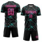 Custom Black Pink-Aqua Sublimation Soccer Uniform Jersey photo 2