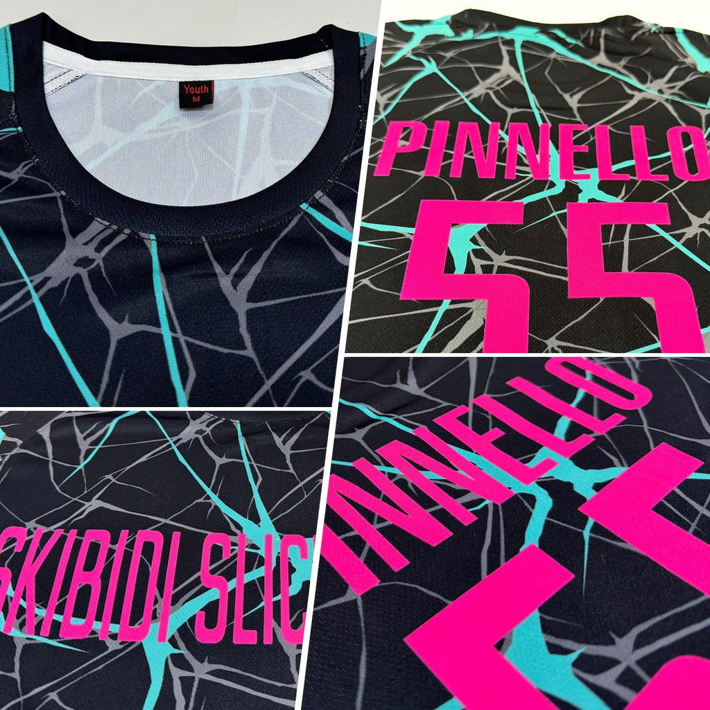 Custom Black Pink-Aqua Sublimation Soccer Uniform Jersey photo 3