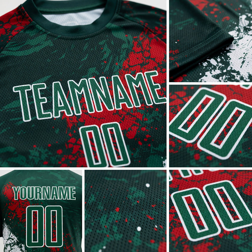 Custom Green Red-White Sublimation Mexico Soccer Uniform Jersey detail