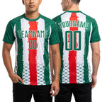 Custom Kelly Green Red-White Sublimation Mexico Soccer Uniform Jersey worn front and back