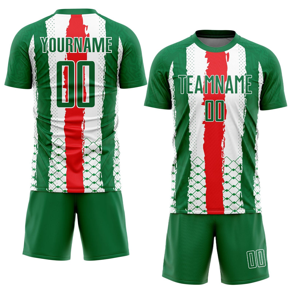 Custom Kelly Green Red-White Sublimation Mexico Soccer Uniform Jersey photo 2