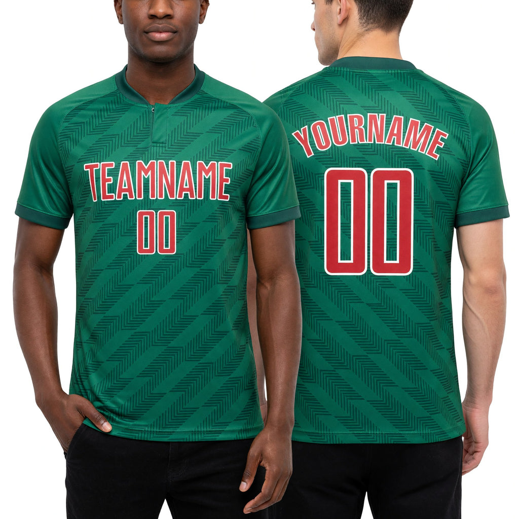 Custom Kelly Green Red-White Sublimation Mexico Soccer Uniform Jersey worn front and back