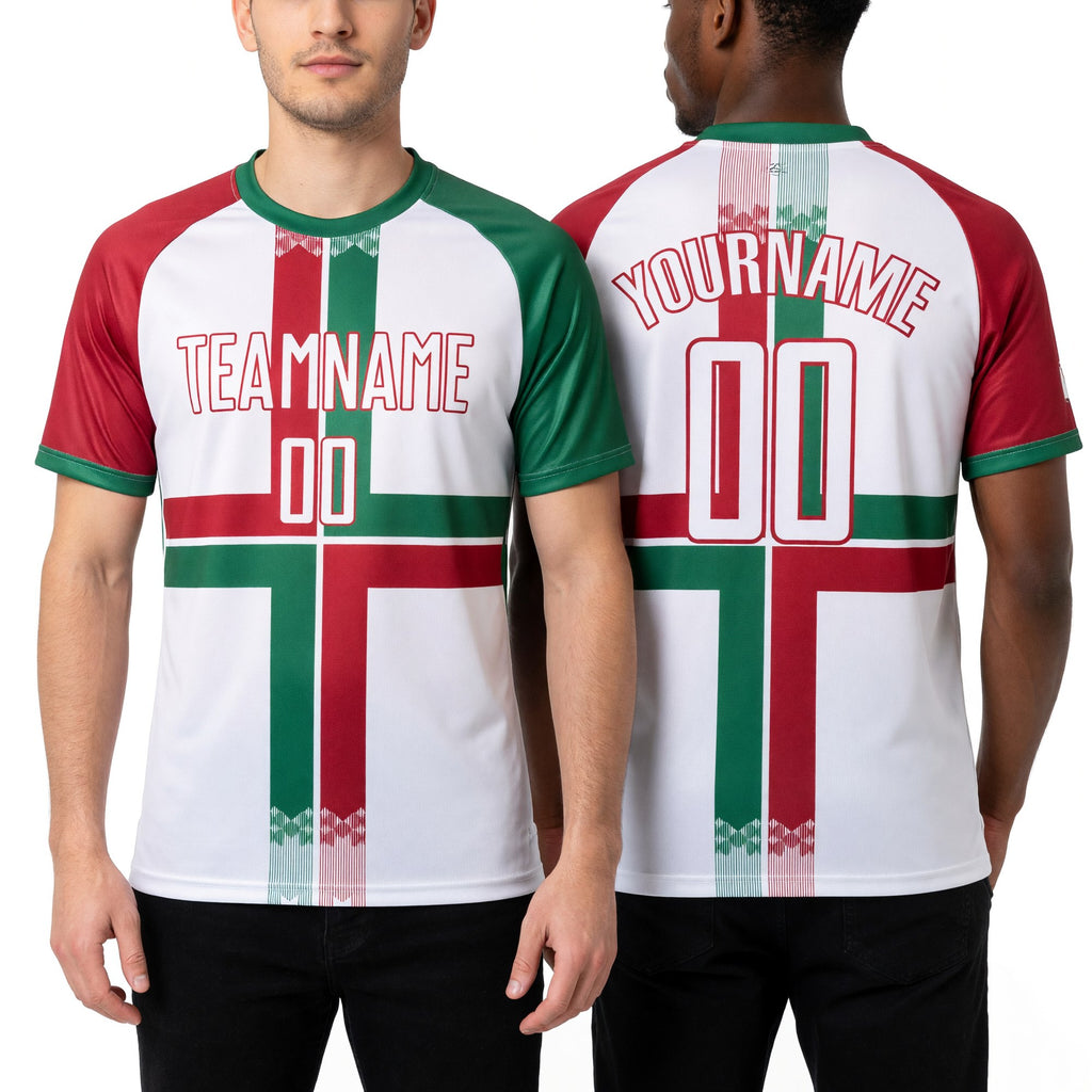 Custom White Kelly Green-Crimson Sublimation Mexico Soccer Uniform Jersey worn front and back