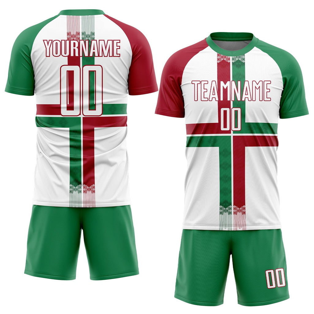 Custom White Kelly Green-Crimson Sublimation Mexico Soccer Uniform Jersey photo 2