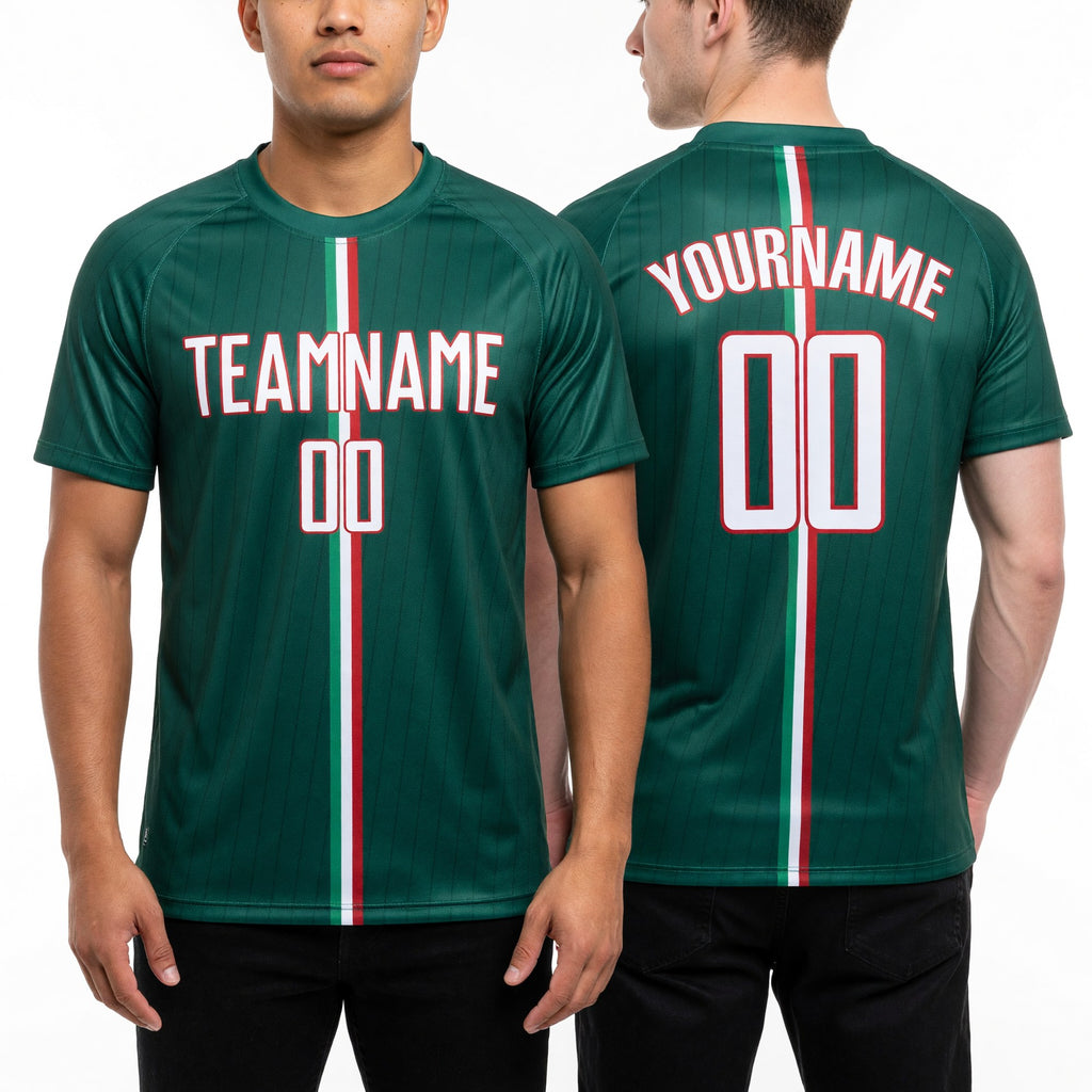 Custom Green White-Red Sublimation Mexico Soccer Uniform Jersey worn front and back