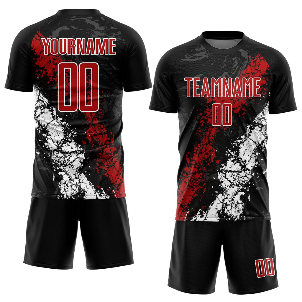 Custom Black Red-White Sublimation Soccer Uniform Jersey photo 2