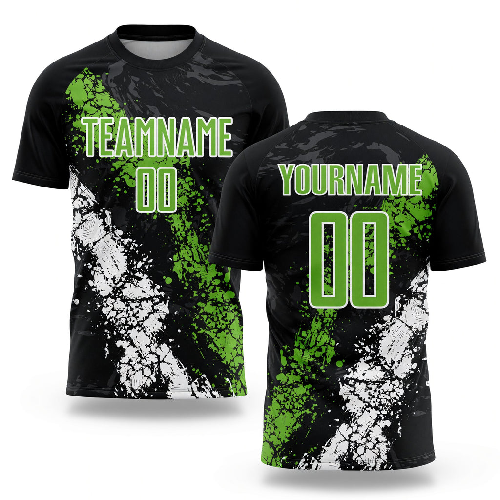 Custom Black Neon Green-White Sublimation Soccer Uniform Jersey