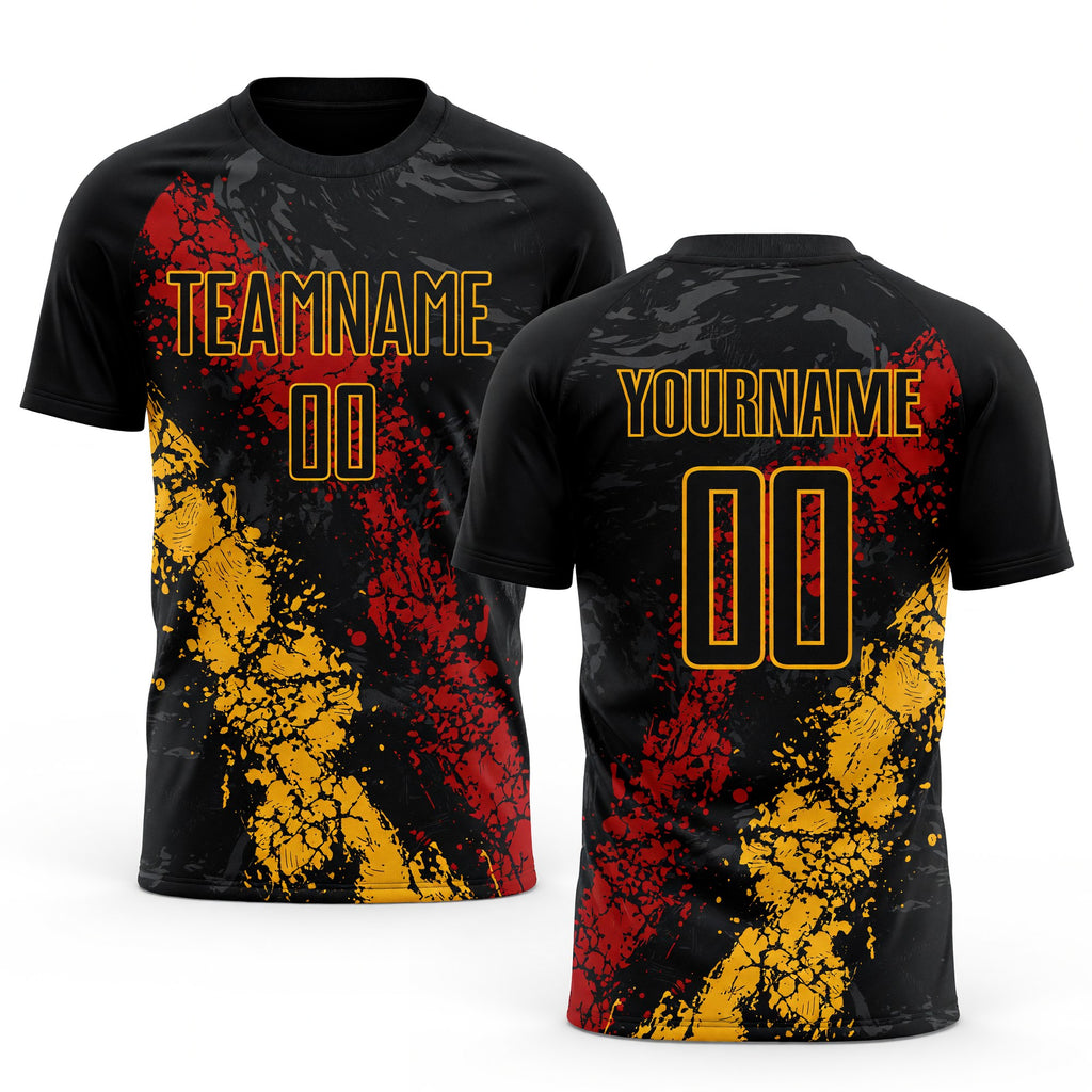 Custom Black Gold-Red Sublimation Soccer Uniform Jersey