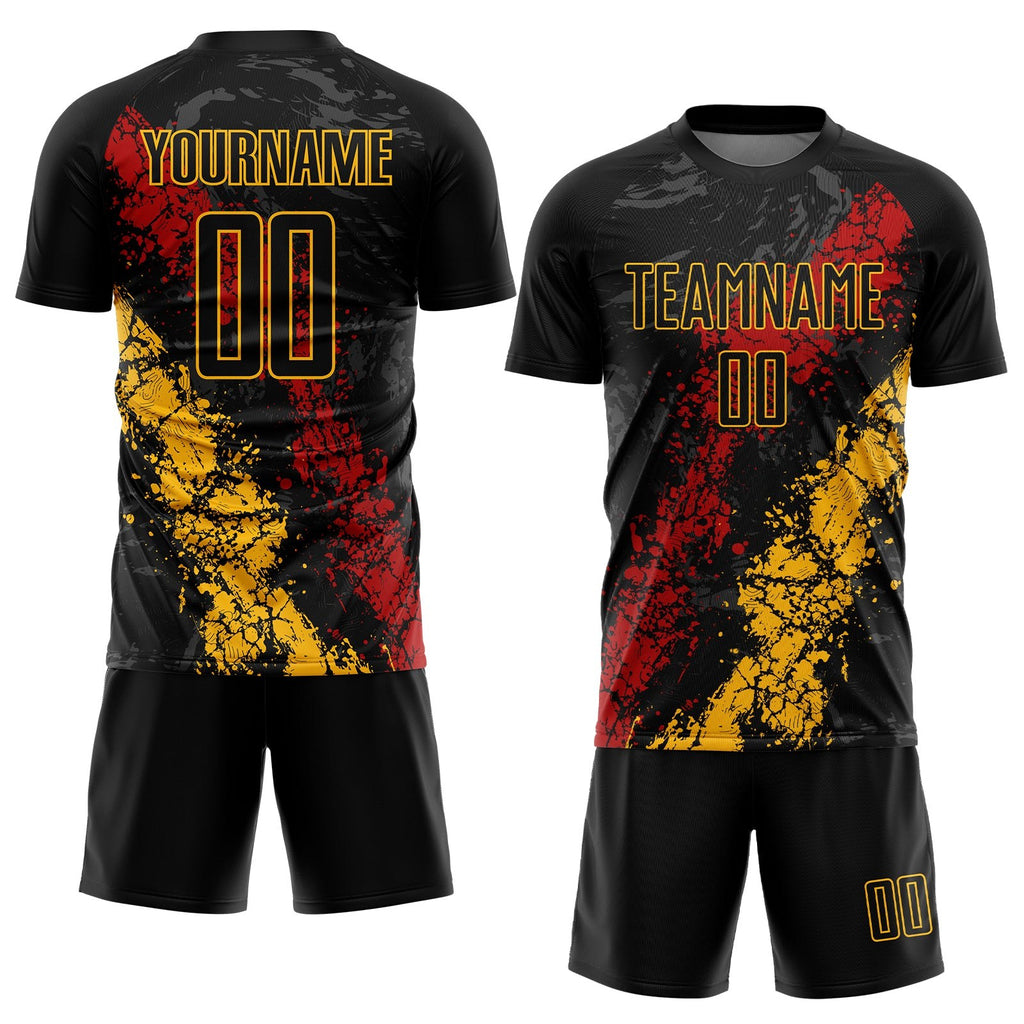 Custom Black Gold-Red Sublimation Soccer Uniform Jersey photo 2