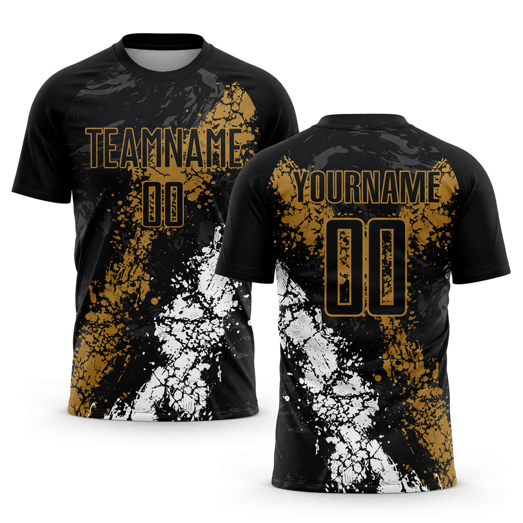 Custom Black Old Gold-White Sublimation Soccer Uniform Jersey