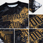 Custom Black Old Gold-White Sublimation Soccer Uniform Jersey detail