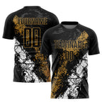 Custom Black Old Gold-White Sublimation Soccer Uniform Jersey photo 1
