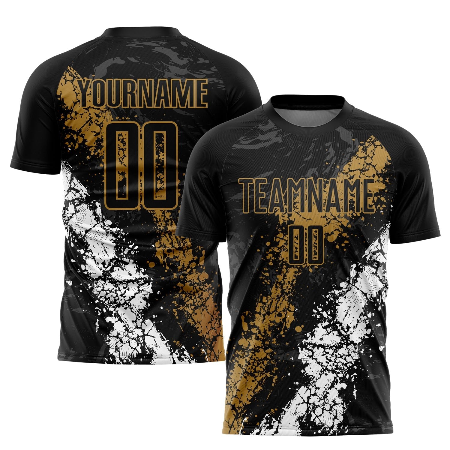 Custom Black Old Gold-White Sublimation Soccer Uniform Jersey photo 1
