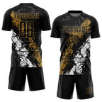 Custom Black Old Gold-White Sublimation Soccer Uniform Jersey photo 2